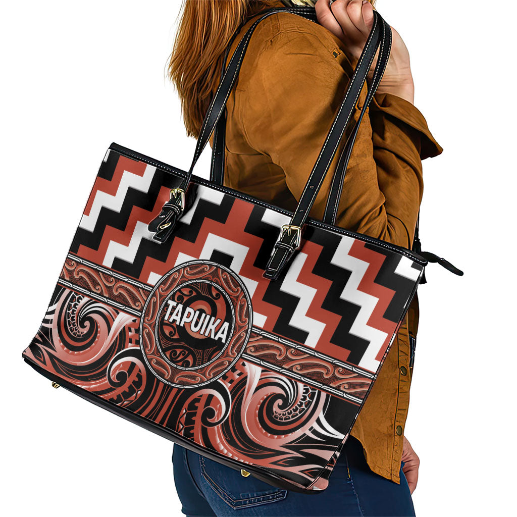 Aotearoa Tapuika Leather Tote Bag Maori Iwi Poutama Puhoro Tattoo LT14 - Polynesian Pride