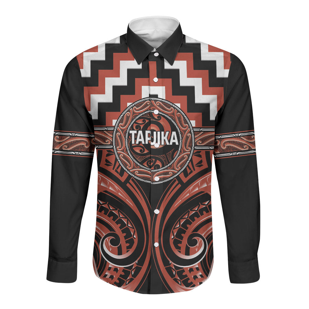 Aotearoa Tapuika Personalised Long Sleeve Button Shirt Maori Iwi Poutama Puhoro Tattoo LT14 Unisex Red - Polynesian Pride