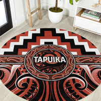 Aotearoa Tapuika Round Carpet Maori Iwi Poutama Puhoro Tattoo LT14 Red - Polynesian Pride