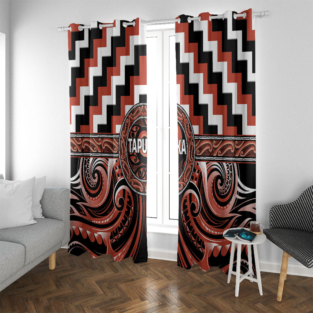 Aotearoa Tapuika Window Curtain Maori Iwi Poutama Puhoro Tattoo LT14 With Grommets Red - Polynesian Pride