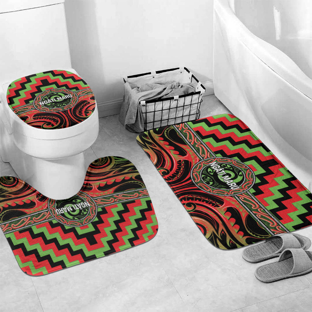 Aotearoa Ngati Maru Bathroom Set Maori Iwi Poutama Puhoro Tattoo LT14 Mat Set Only (3 pcs) One Size Red - Polynesian Pride