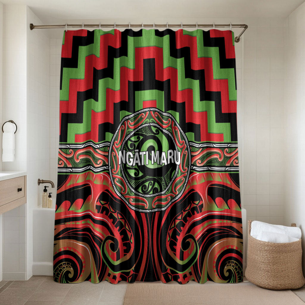Aotearoa Ngati Maru Bathroom Set Maori Iwi Poutama Puhoro Tattoo LT14 Shower Curtain Only Red - Polynesian Pride