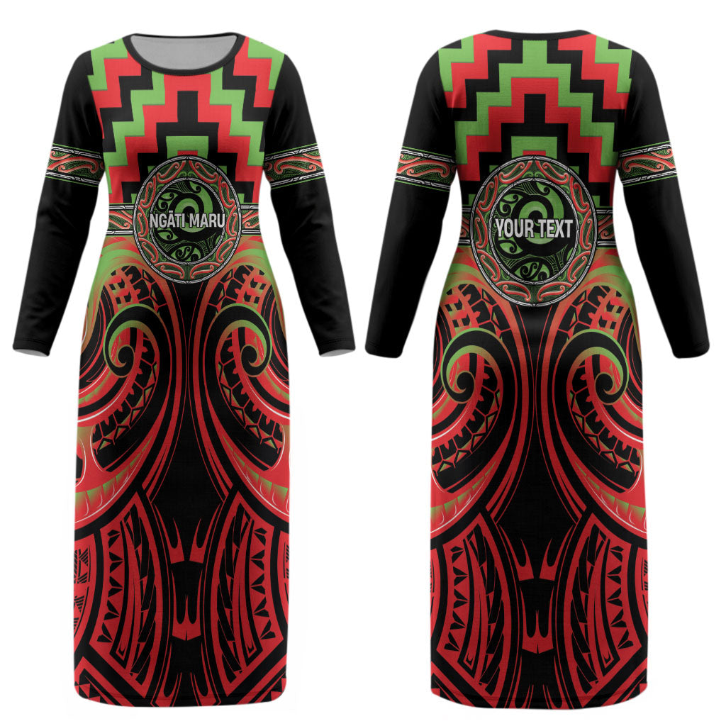 Aotearoa Ngati Maru Personalised Couples Matching Long Sleeve Bodycon Dress and Hawaiian Shirt Maori Iwi Poutama Puhoro Tattoo LT14 - Polynesian Pride