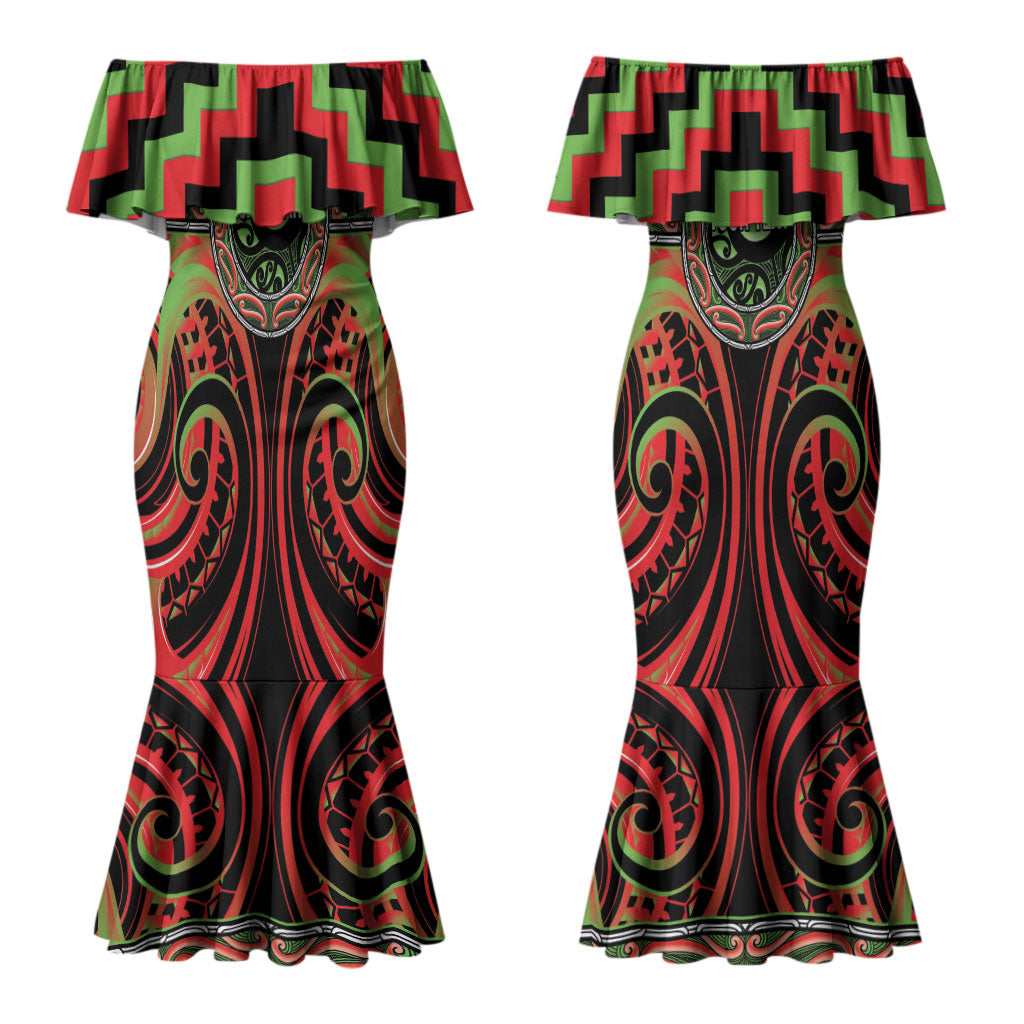 Aotearoa Ngati Maru Personalised Couples Matching Mermaid Dress and Hawaiian Shirt Maori Iwi Poutama Puhoro Tattoo LT14 - Polynesian Pride