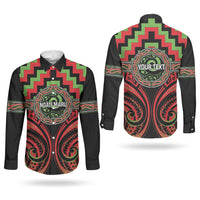 Aotearoa Ngati Maru Personalised Couples Matching Puletasi and Long Sleeve Button Shirt Maori Iwi Poutama Puhoro Tattoo LT14 - Polynesian Pride