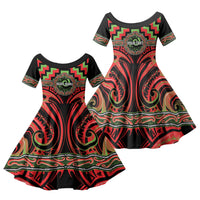 Aotearoa Ngati Maru Personalised Family Matching Long Sleeve Bodycon Dress and Hawaiian Shirt Maori Iwi Poutama Puhoro Tattoo LT14 Daughter's Dress Red - Polynesian Pride
