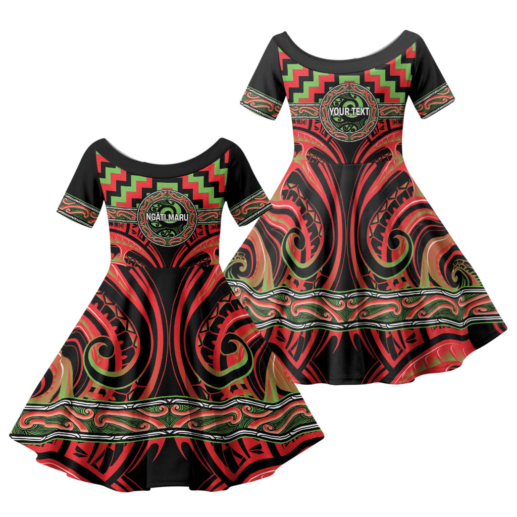 Aotearoa Ngati Maru Personalised Family Matching Mermaid Dress and Hawaiian Shirt Maori Iwi Poutama Puhoro Tattoo LT14 Daughter's Dress Red - Polynesian Pride