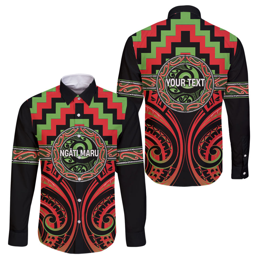 Aotearoa Ngati Maru Personalised Family Matching Off Shoulder Maxi Dress and Hawaiian Shirt Maori Iwi Poutama Puhoro Tattoo LT14 Dad's Shirt - Long Sleeve Red - Polynesian Pride