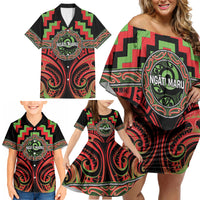Aotearoa Ngati Maru Personalised Family Matching Off Shoulder Short Dress and Hawaiian Shirt Maori Iwi Poutama Puhoro Tattoo LT14 - Polynesian Pride
