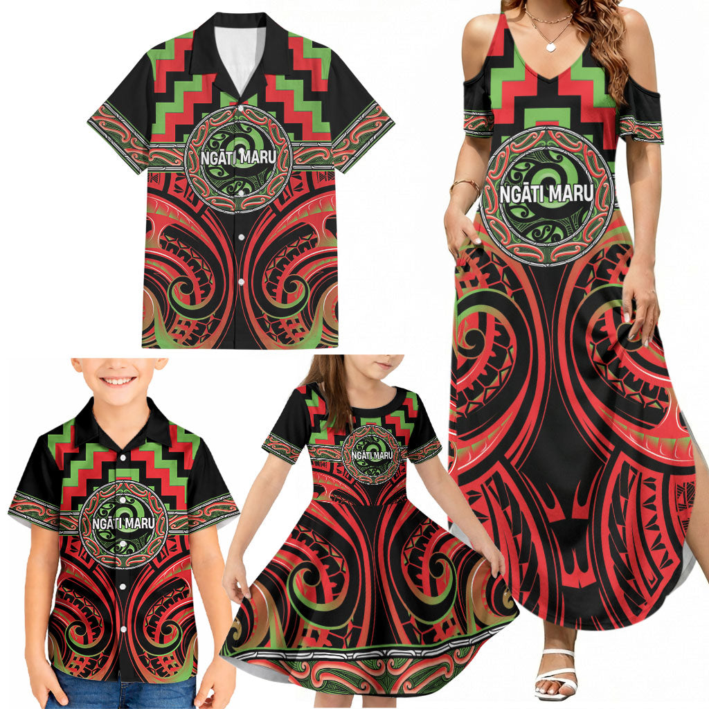 Aotearoa Ngati Maru Personalised Family Matching Summer Maxi Dress and Hawaiian Shirt Maori Iwi Poutama Puhoro Tattoo LT14 - Polynesian Pride