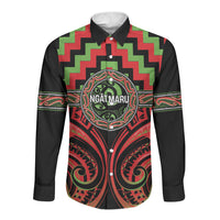 Aotearoa Ngati Maru Personalised Long Sleeve Button Shirt Maori Iwi Poutama Puhoro Tattoo LT14 Unisex Red - Polynesian Pride