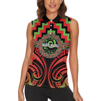 Aotearoa Ngati Maru Personalised Women Sleeveless Polo Shirt Maori Iwi Poutama Puhoro Tattoo LT14 - Polynesian Pride