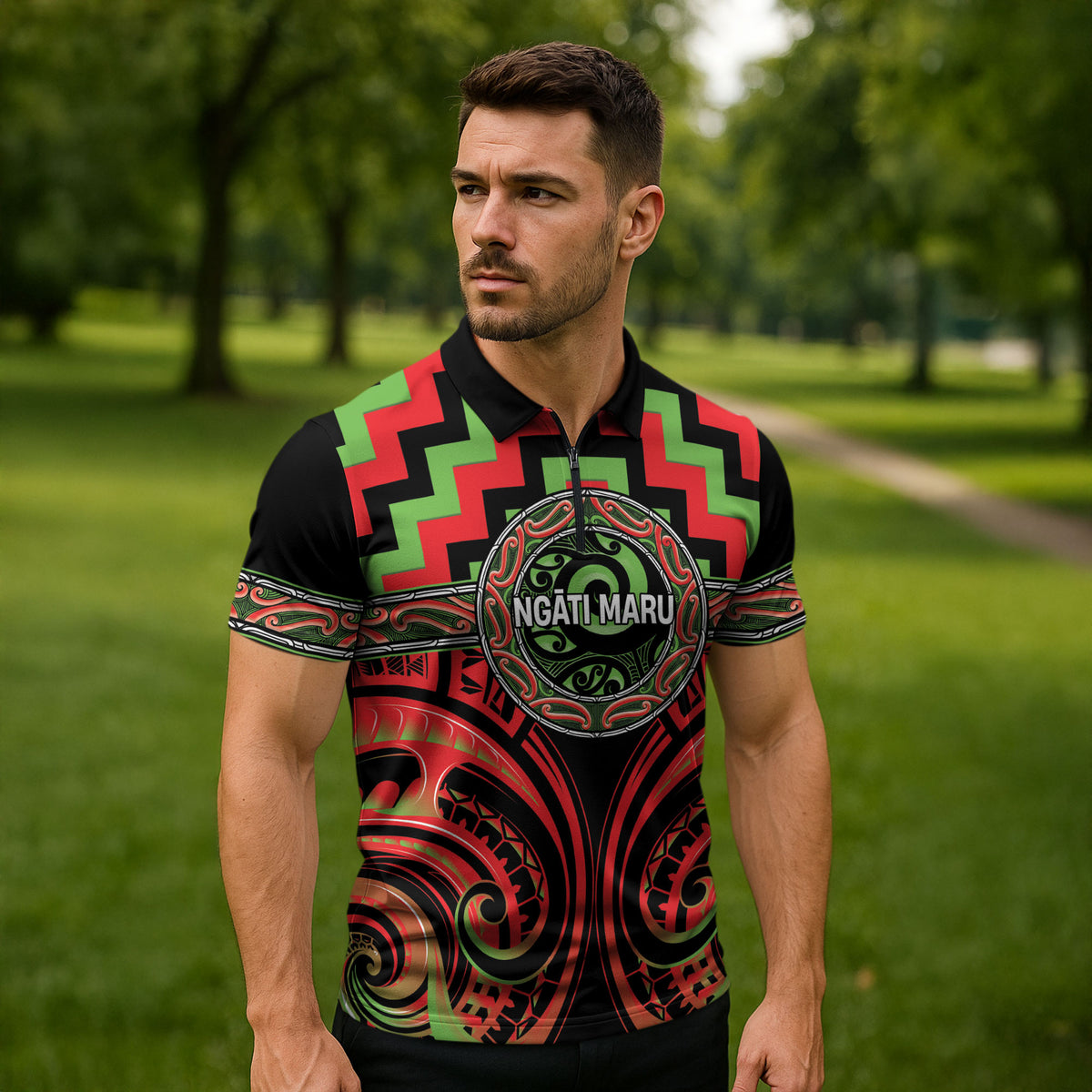 Aotearoa Ngati Maru Personalised Zipper Polo Shirt Maori Iwi Poutama Puhoro Tattoo LT14 - Polynesian Pride