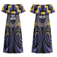 Aotearoa Ngati Raukawa Personalised Couples Matching Off Shoulder Maxi Dress and Hawaiian Shirt Maori Iwi Poutama Puhoro Tattoo LT14 - Polynesian Pride