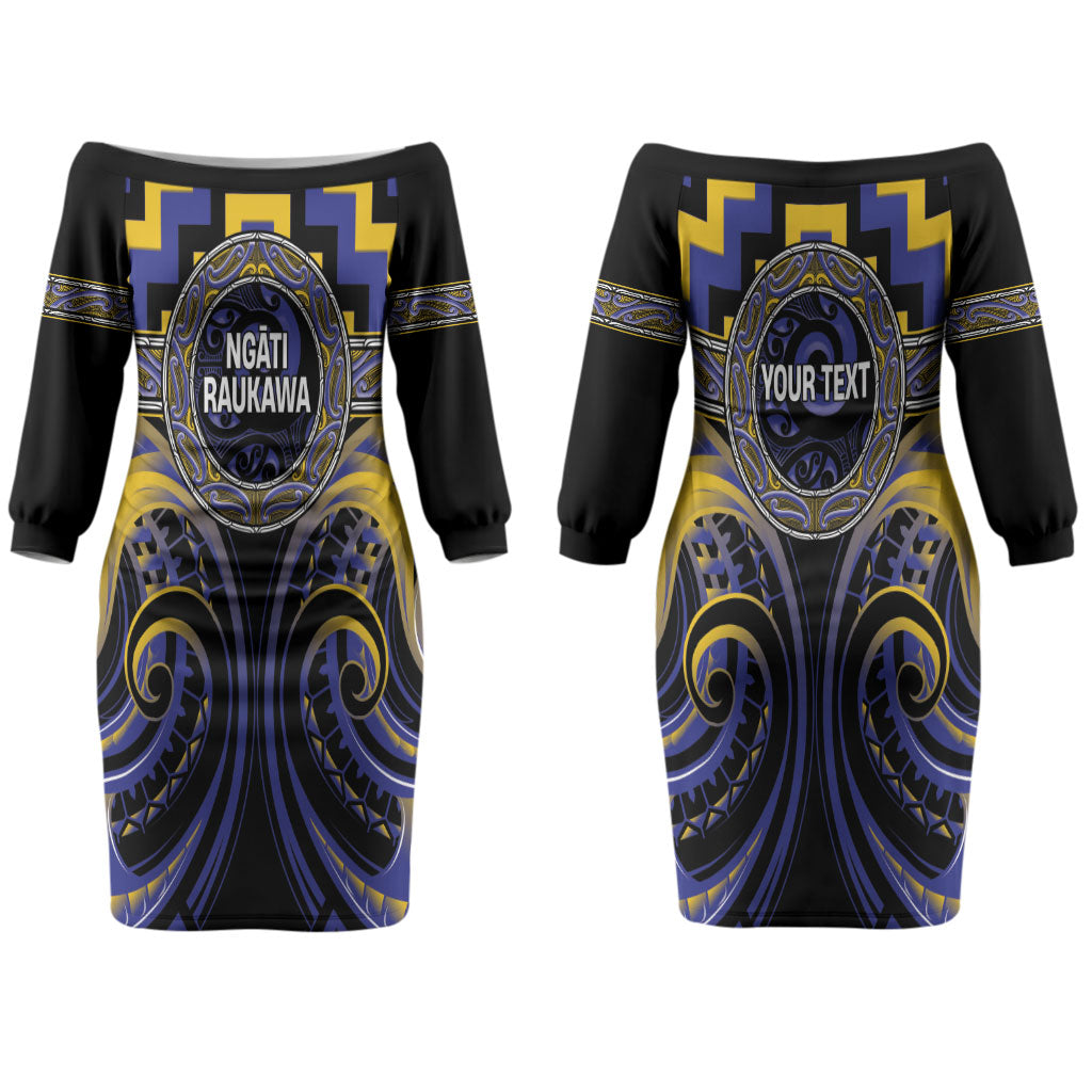 Aotearoa Ngati Raukawa Personalised Couples Matching Off The Shoulder Long Sleeve Dress and Long Sleeve Button Shirt Maori Iwi Poutama Puhoro Tattoo LT14 - Polynesian Pride