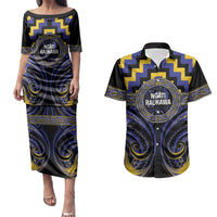 Aotearoa Ngati Raukawa Personalised Couples Matching Puletasi and Hawaiian Shirt Maori Iwi Poutama Puhoro Tattoo LT14 Blue - Polynesian Pride