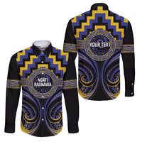 Aotearoa Ngati Raukawa Personalised Family Matching Long Sleeve Bodycon Dress and Hawaiian Shirt Maori Iwi Poutama Puhoro Tattoo LT14 Dad's Shirt - Long Sleeve Blue - Polynesian Pride