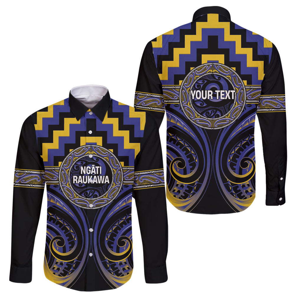 Aotearoa Ngati Raukawa Personalised Family Matching Off Shoulder Maxi Dress and Hawaiian Shirt Maori Iwi Poutama Puhoro Tattoo LT14 Dad's Shirt - Long Sleeve Blue - Polynesian Pride
