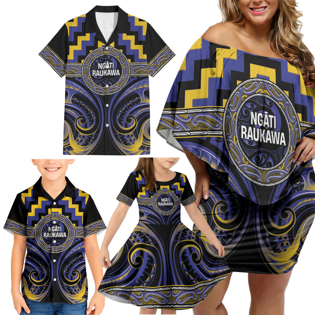 Aotearoa Ngati Raukawa Personalised Family Matching Off Shoulder Short Dress and Hawaiian Shirt Maori Iwi Poutama Puhoro Tattoo LT14 - Polynesian Pride