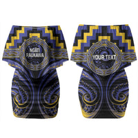 Aotearoa Ngati Raukawa Personalised Family Matching Off Shoulder Short Dress and Hawaiian Shirt Maori Iwi Poutama Puhoro Tattoo LT14 Mom's Dress Blue - Polynesian Pride