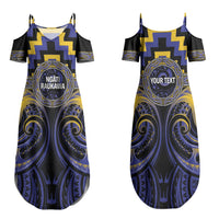 Aotearoa Ngati Raukawa Personalised Family Matching Summer Maxi Dress and Hawaiian Shirt Maori Iwi Poutama Puhoro Tattoo LT14 Mom's Dress Blue - Polynesian Pride