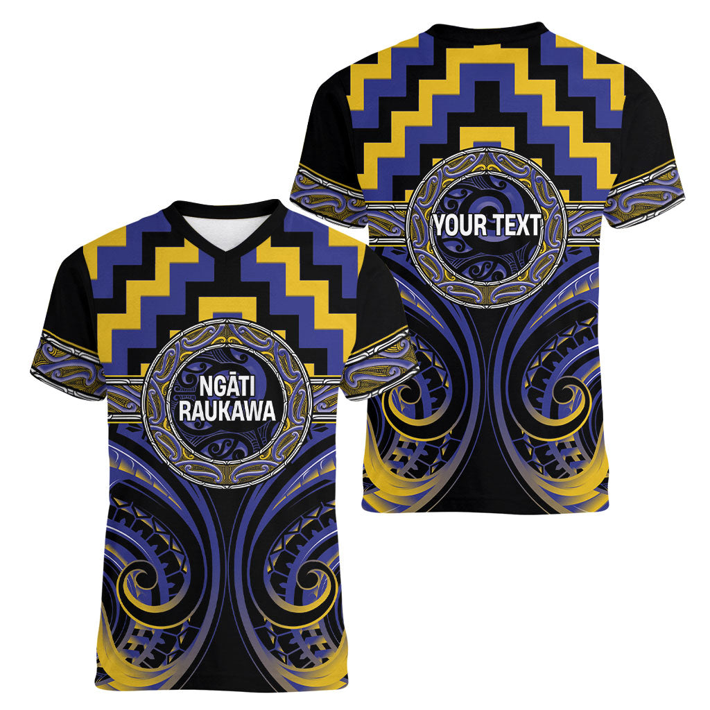 Aotearoa Ngati Raukawa Personalised Women V-Neck T-Shirt Maori Iwi Poutama Puhoro Tattoo LT14 - Polynesian Pride