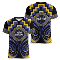 Aotearoa Ngati Raukawa Personalised Women V-Neck T-Shirt Maori Iwi Poutama Puhoro Tattoo LT14 - Polynesian Pride
