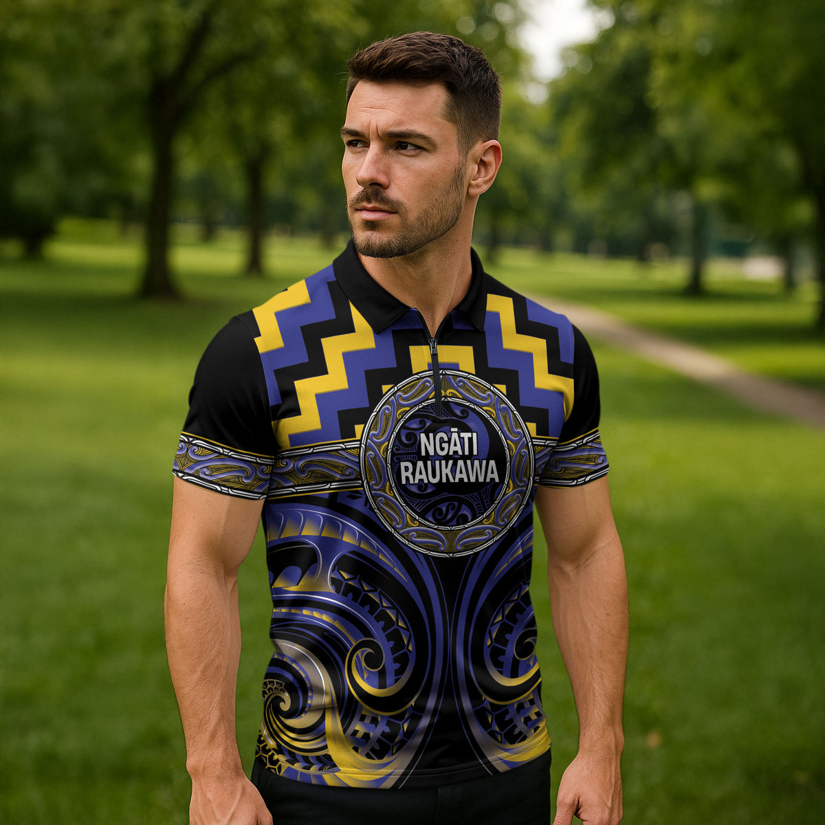 Aotearoa Ngati Raukawa Personalised Zipper Polo Shirt Maori Iwi Poutama Puhoro Tattoo LT14 - Polynesian Pride