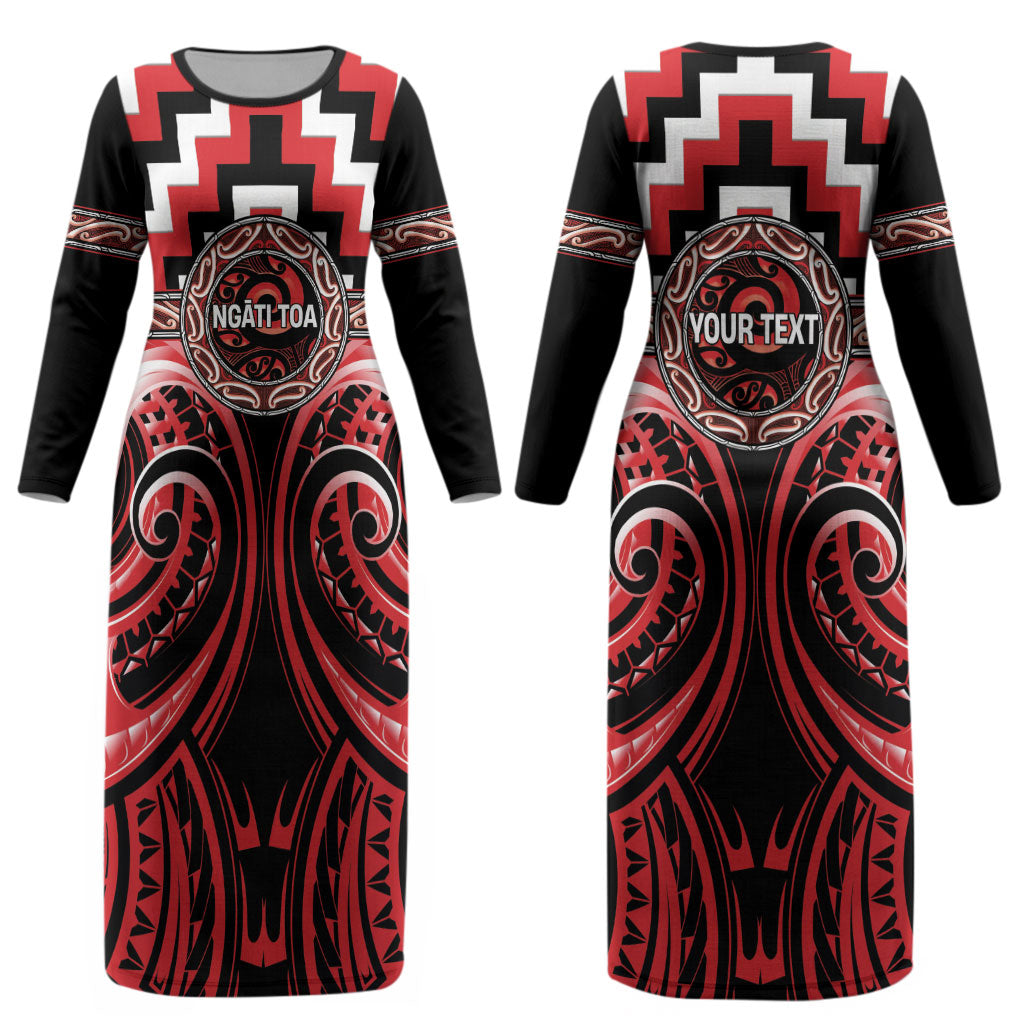 Aotearoa Ngati Toa Personalised Couples Matching Long Sleeve Bodycon Dress and Hawaiian Shirt Maori Iwi Poutama Puhoro Tattoo LT14 - Polynesian Pride