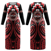Aotearoa Ngati Toa Personalised Couples Matching Long Sleeve Bodycon Dress and Hawaiian Shirt Maori Iwi Poutama Puhoro Tattoo LT14 - Polynesian Pride