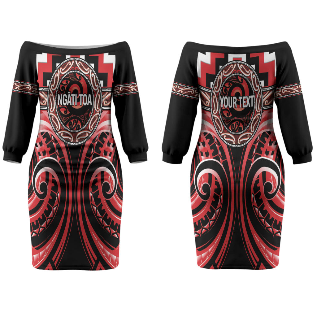 Aotearoa Ngati Toa Personalised Couples Matching Off The Shoulder Long Sleeve Dress and Long Sleeve Button Shirt Maori Iwi Poutama Puhoro Tattoo LT14 - Polynesian Pride