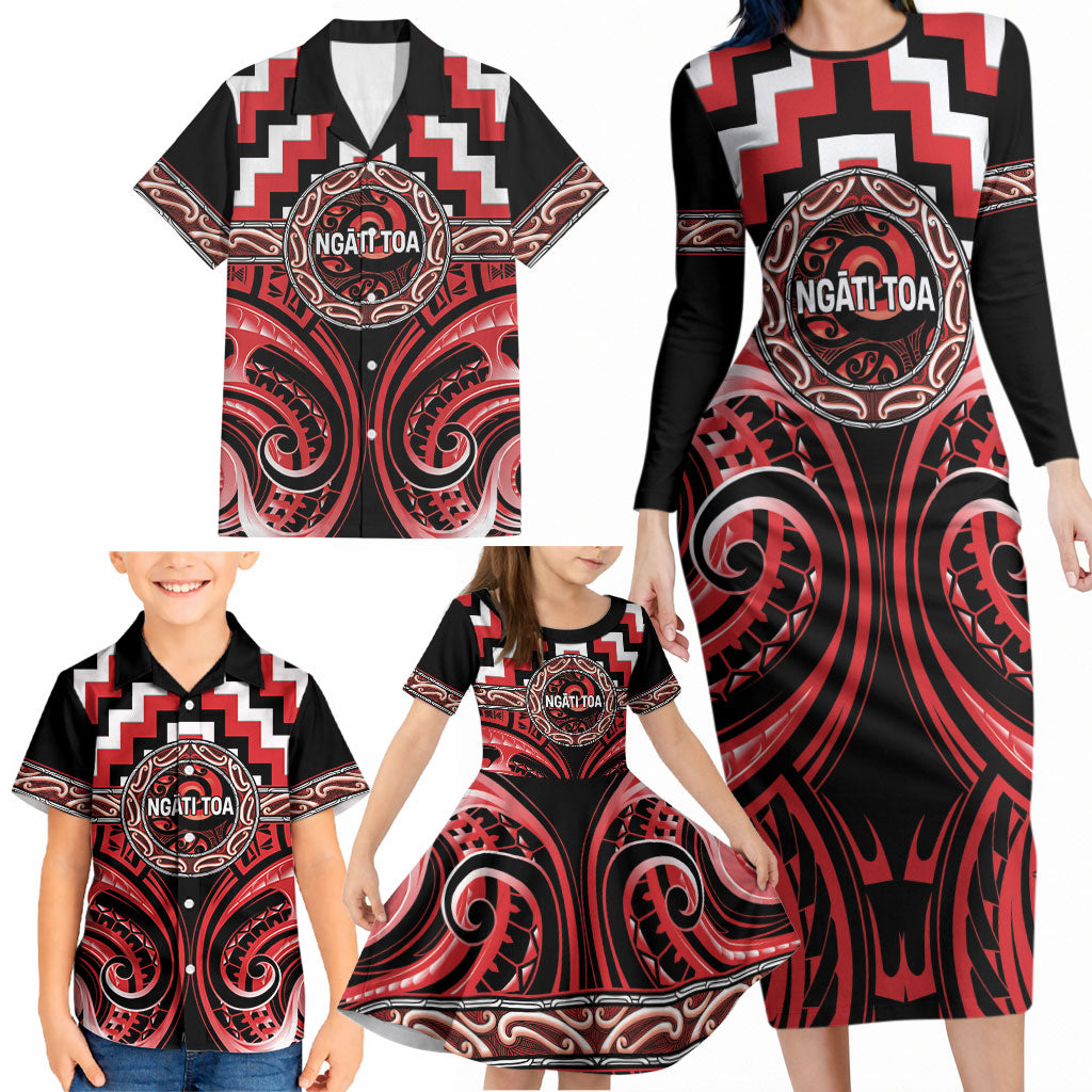 Aotearoa Ngati Toa Personalised Family Matching Long Sleeve Bodycon Dress and Hawaiian Shirt Maori Iwi Poutama Puhoro Tattoo LT14 - Polynesian Pride