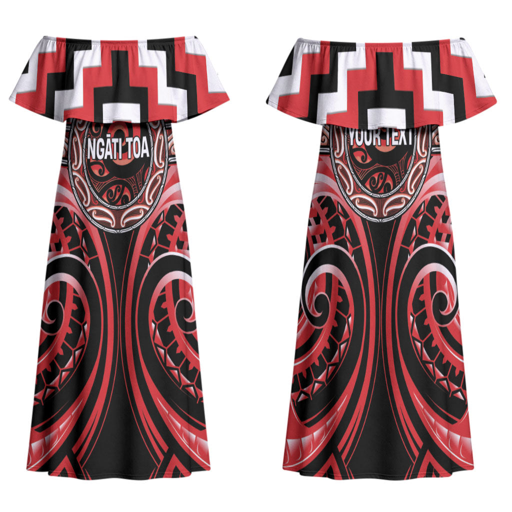 Aotearoa Ngati Toa Personalised Family Matching Off Shoulder Maxi Dress and Hawaiian Shirt Maori Iwi Poutama Puhoro Tattoo LT14 Mom's Dress Red - Polynesian Pride