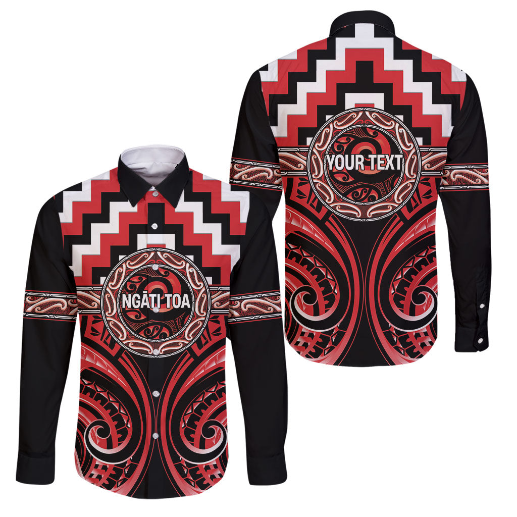 Aotearoa Ngati Toa Personalised Family Matching Puletasi and Hawaiian Shirt Maori Iwi Poutama Puhoro Tattoo LT14 Dad's Shirt - Long Sleeve Red - Polynesian Pride