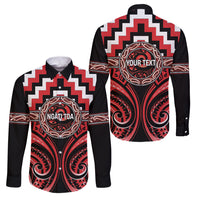 Aotearoa Ngati Toa Personalised Family Matching Puletasi and Hawaiian Shirt Maori Iwi Poutama Puhoro Tattoo LT14 Dad's Shirt - Long Sleeve Red - Polynesian Pride
