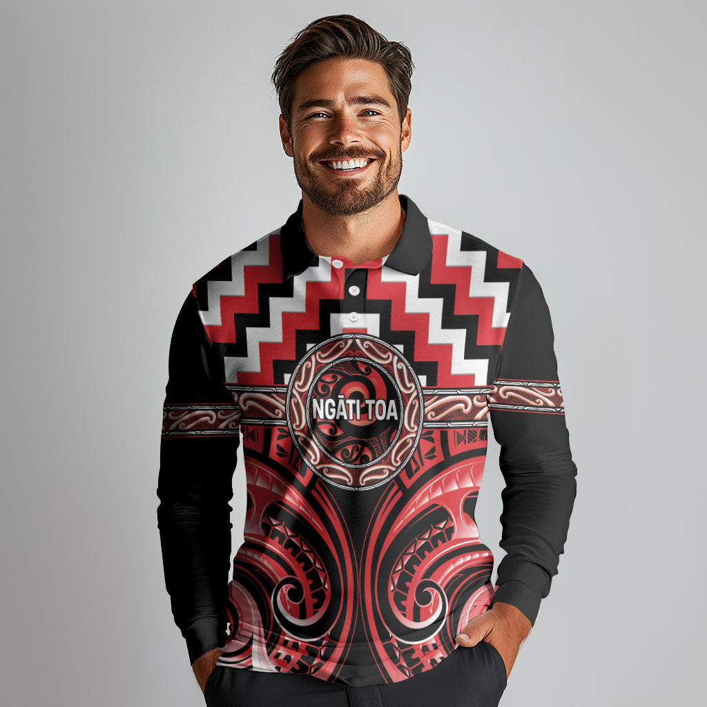Aotearoa Ngati Toa Personalised Long Sleeve Polo Shirt Maori Iwi Poutama Puhoro Tattoo LT14 - Polynesian Pride