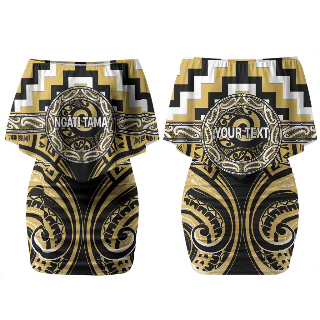 Aotearoa Ngati Tama Personalised Couples Matching Off Shoulder Short Dress and Long Sleeve Button Shirt Maori Iwi Poutama Puhoro Tattoo LT14 - Polynesian Pride