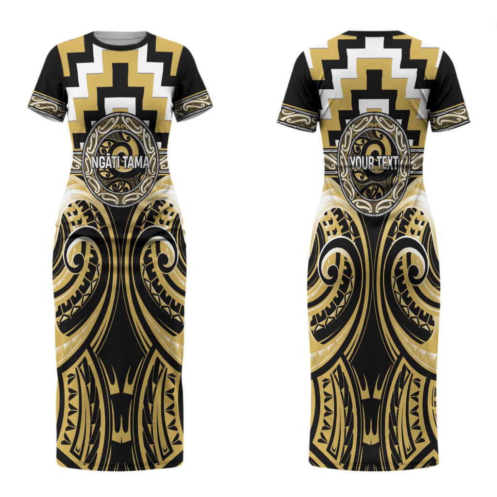 Aotearoa Ngati Tama Personalised Couples Matching Short Sleeve Bodycon Dress and Long Sleeve Button Shirt Maori Iwi Poutama Puhoro Tattoo LT14 - Polynesian Pride