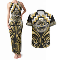 Aotearoa Ngati Tama Personalised Couples Matching Tank Maxi Dress and Hawaiian Shirt Maori Iwi Poutama Puhoro Tattoo LT14 Yellow - Polynesian Pride