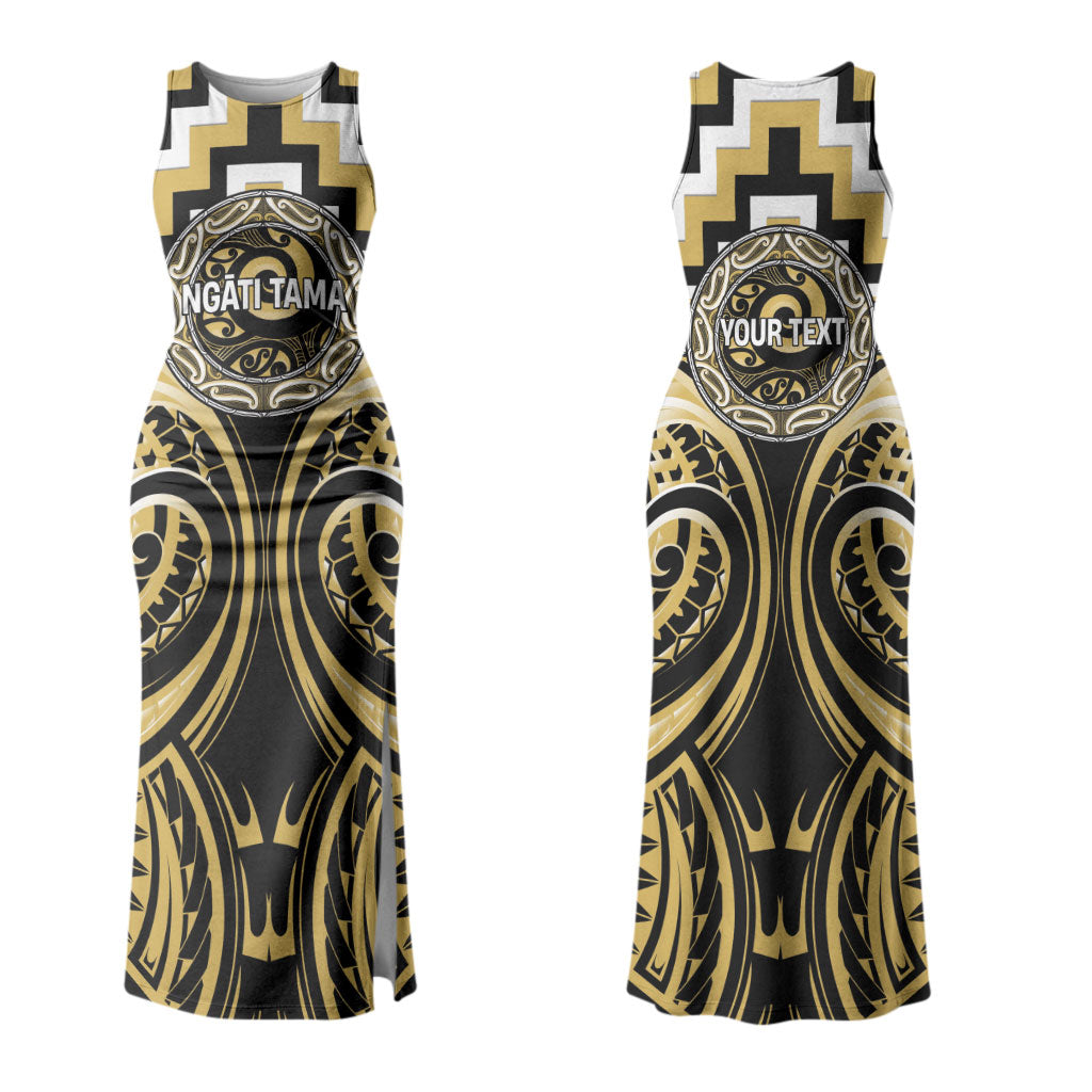 Aotearoa Ngati Tama Personalised Couples Matching Tank Maxi Dress and Hawaiian Shirt Maori Iwi Poutama Puhoro Tattoo LT14 - Polynesian Pride