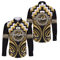 Aotearoa Ngati Tama Personalised Family Matching Long Sleeve Bodycon Dress and Hawaiian Shirt Maori Iwi Poutama Puhoro Tattoo LT14 Dad's Shirt - Long Sleeve Yellow - Polynesian Pride