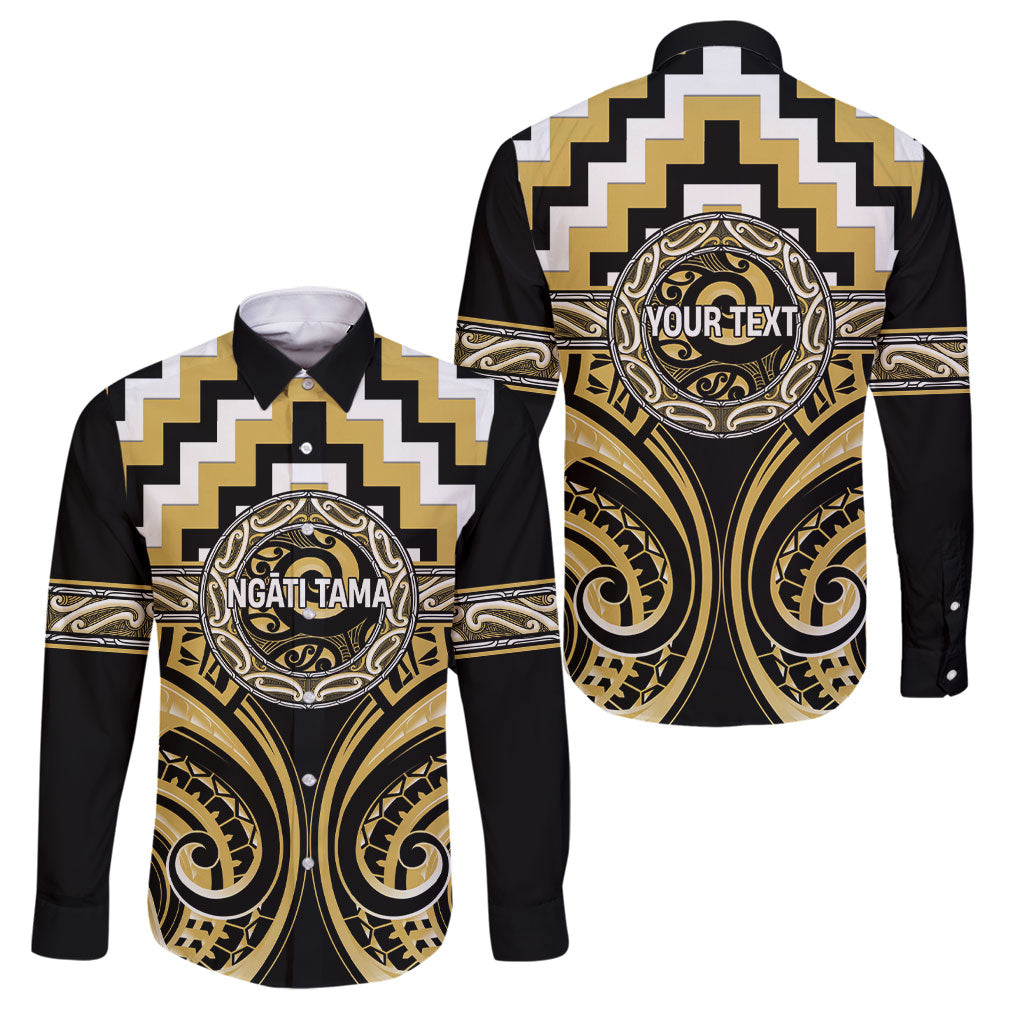 Aotearoa Ngati Tama Personalised Family Matching Mermaid Dress and Hawaiian Shirt Maori Iwi Poutama Puhoro Tattoo LT14 Dad's Shirt - Long Sleeve Yellow - Polynesian Pride