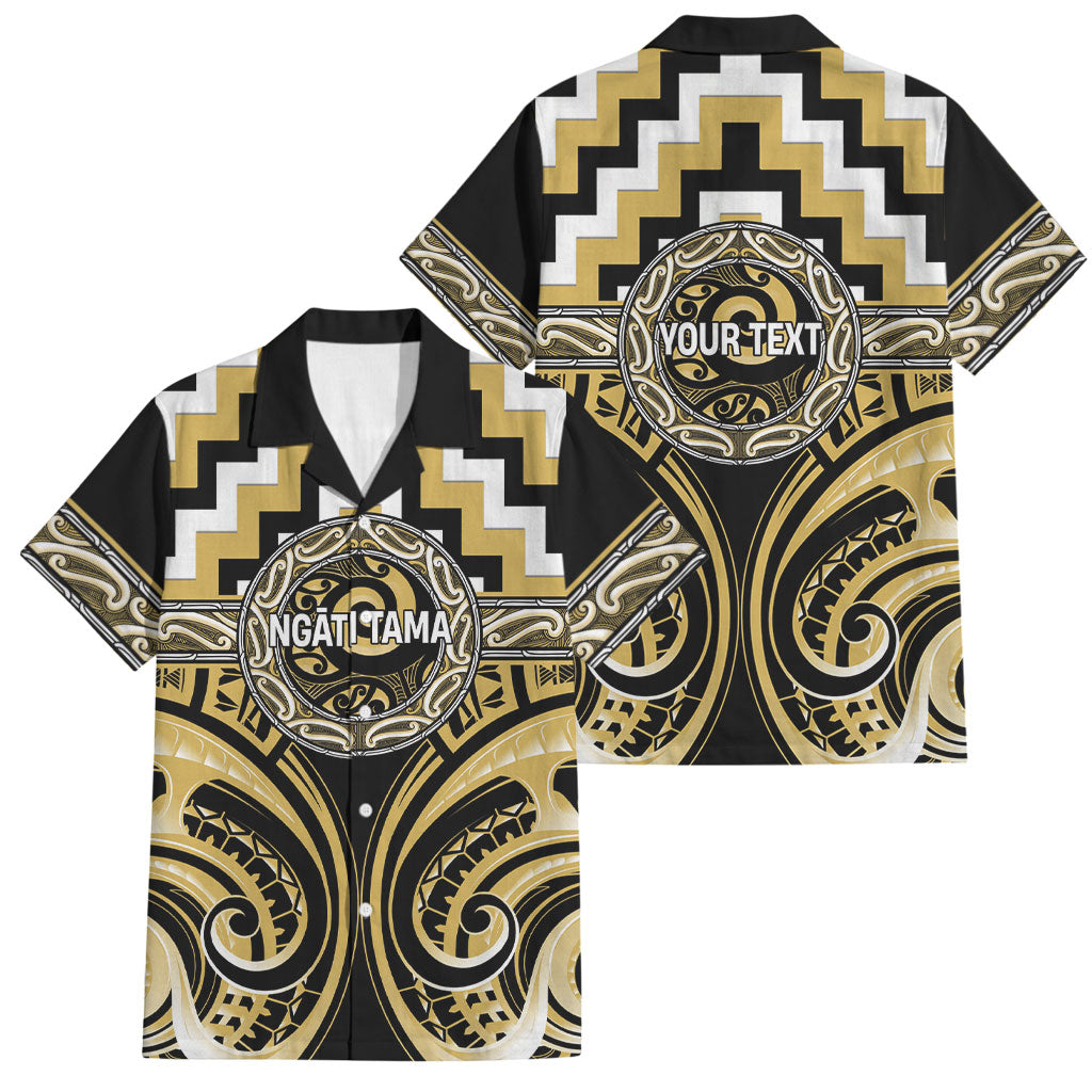 Aotearoa Ngati Tama Personalised Family Matching Puletasi and Hawaiian Shirt Maori Iwi Poutama Puhoro Tattoo LT14 Dad's Shirt - Short Sleeve Yellow - Polynesian Pride