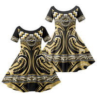 Aotearoa Ngati Tama Personalised Family Matching Puletasi and Hawaiian Shirt Maori Iwi Poutama Puhoro Tattoo LT14 Daughter's Dress Yellow - Polynesian Pride