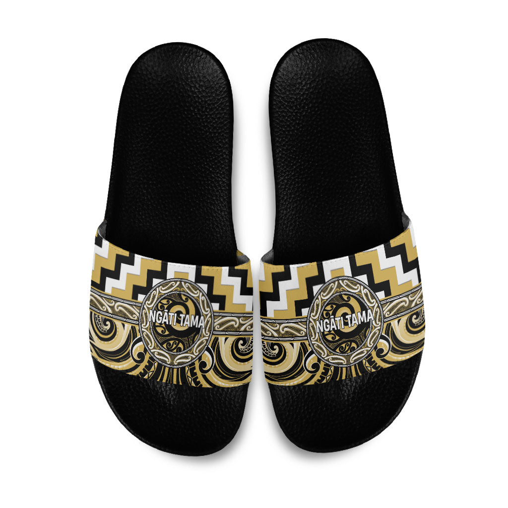 Aotearoa Ngati Tama Slide Sandals Maori Iwi Poutama Puhoro Tattoo LT14 Yellow - Polynesian Pride