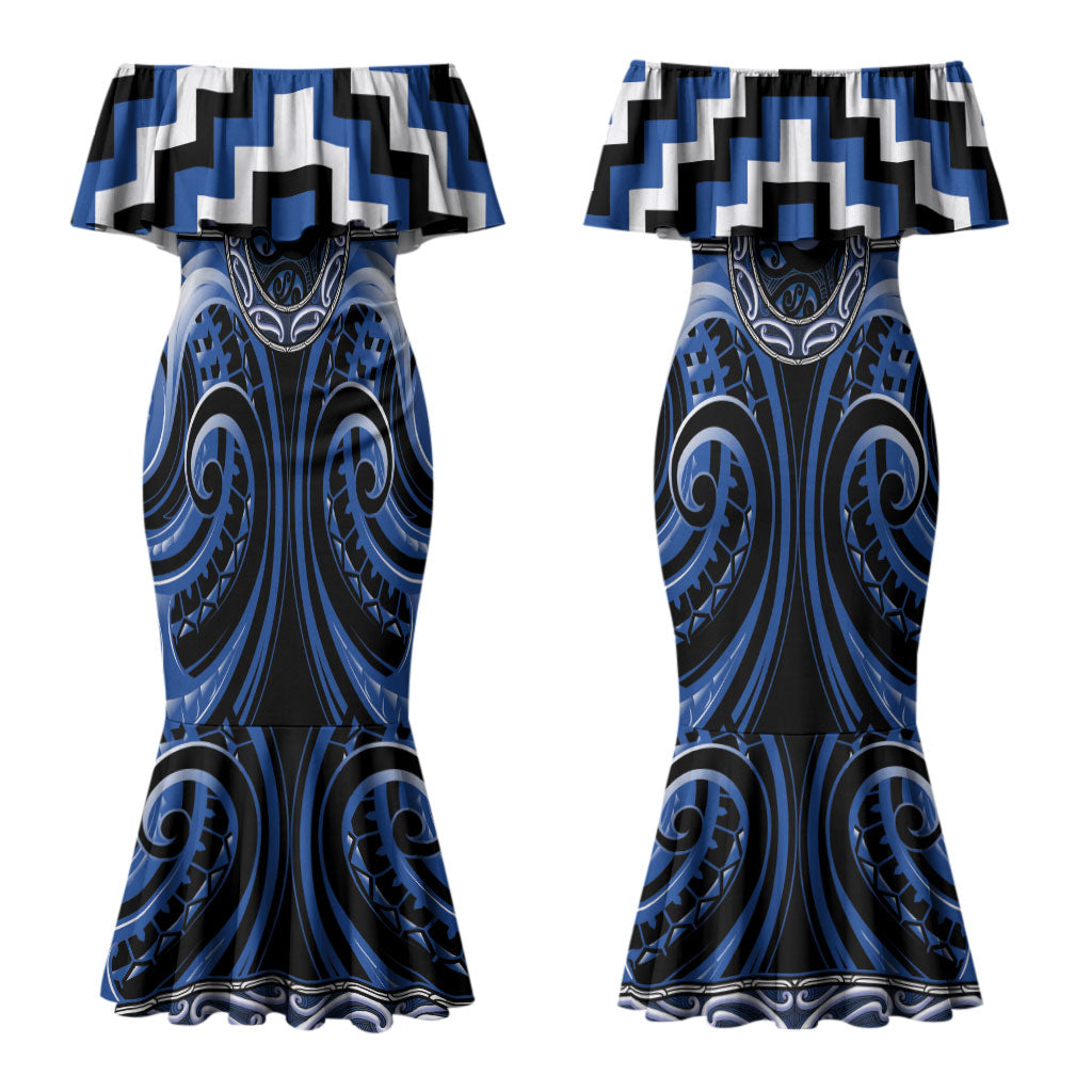 Aotearoa Ngati Ruanui Personalised Couples Matching Mermaid Dress and Long Sleeve Button Shirt Maori Iwi Poutama Puhoro Tattoo LT14 - Polynesian Pride