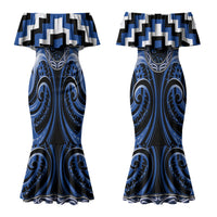 Aotearoa Ngati Ruanui Personalised Couples Matching Mermaid Dress and Long Sleeve Button Shirt Maori Iwi Poutama Puhoro Tattoo LT14 - Polynesian Pride