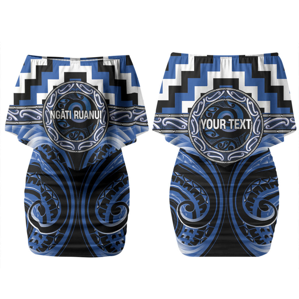 Aotearoa Ngati Ruanui Personalised Couples Matching Off Shoulder Short Dress and Hawaiian Shirt Maori Iwi Poutama Puhoro Tattoo LT14 - Polynesian Pride