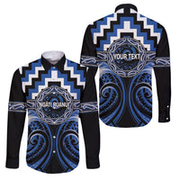 Aotearoa Ngati Ruanui Personalised Family Matching Long Sleeve Bodycon Dress and Hawaiian Shirt Maori Iwi Poutama Puhoro Tattoo LT14 Dad's Shirt - Long Sleeve Blue - Polynesian Pride