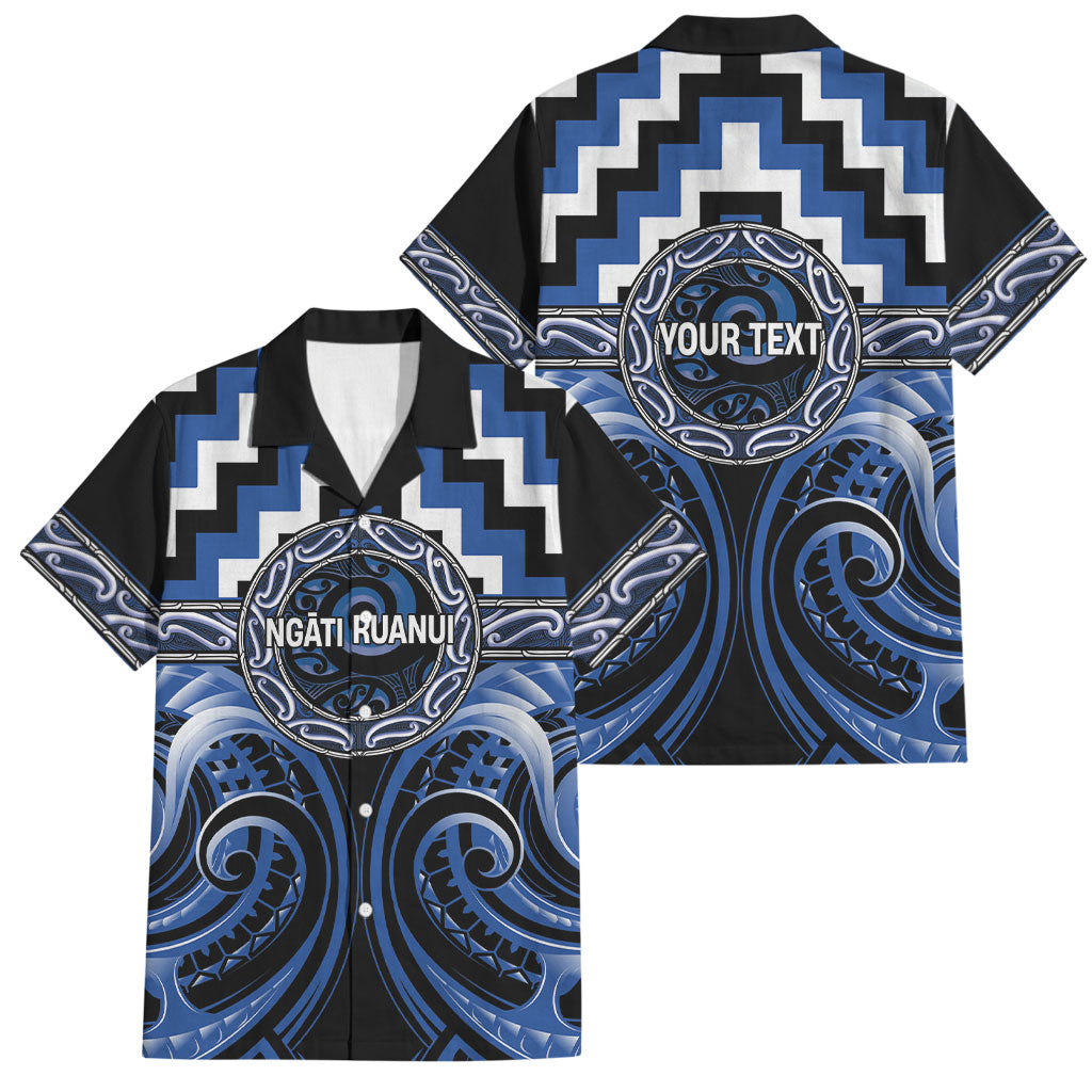 Aotearoa Ngati Ruanui Personalised Family Matching Off Shoulder Short Dress and Hawaiian Shirt Maori Iwi Poutama Puhoro Tattoo LT14 Dad's Shirt - Short Sleeve Blue - Polynesian Pride